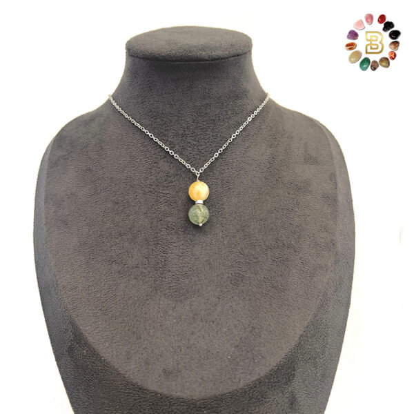 Single Stone Citrine & Prehnite Stainless Steel Necklace