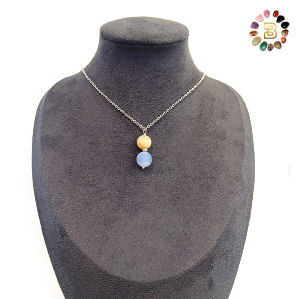 Single Stone Citrine and Blue Lace Agate Stainless Steel Necklace