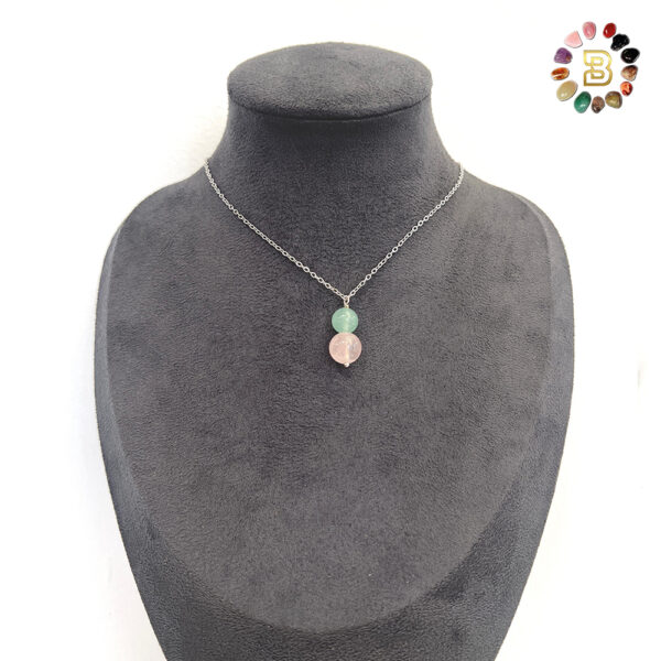Single Stone Green Aventurine & Rose Quartz Stainless Steel Necklace