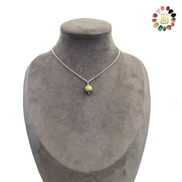Single Stone Green Jade Stainless Steel Necklace