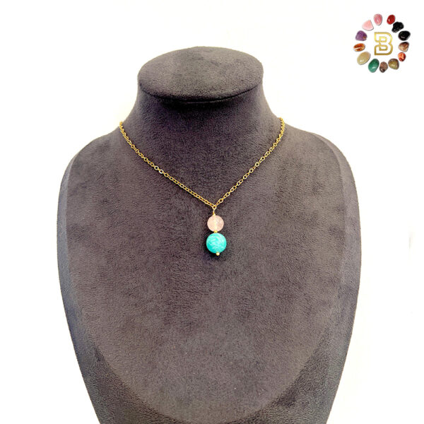 Single Stone Rose Quartz & Amazonite Stainless Steel Necklace