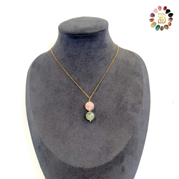 Single Stone Rose Quartz & Prehnite Stainless Steel Necklace