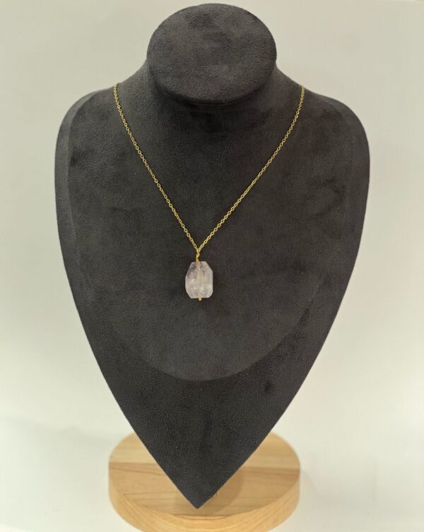 Single Stone Amethyst Tumbled Stainless Steel Necklace