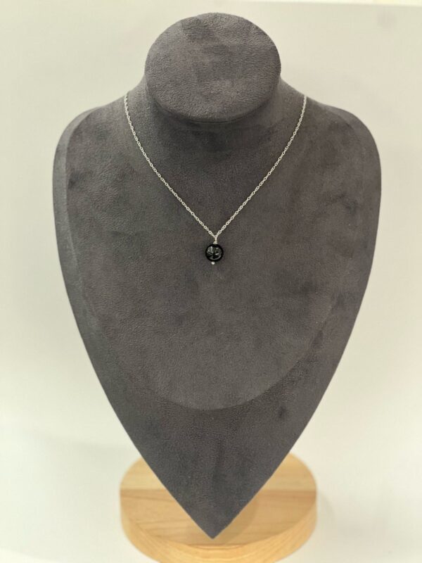 Single Stone Black Tourmaline Stainless Steel Necklace