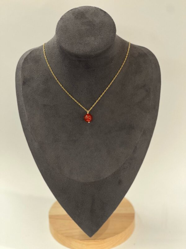 Single Stone Carnelian  Stainless Steel Necklace