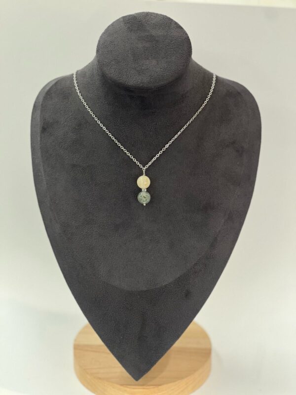 Single Stone Citrine & Prehnite Stainless Steel Necklace