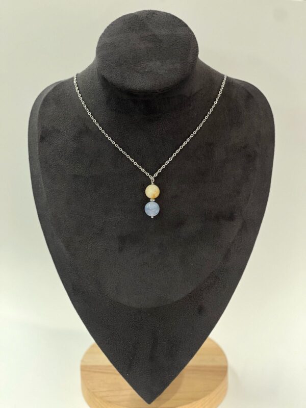 Single Stone Citrine  and Blue Lace Agate Stainless Steel Necklace