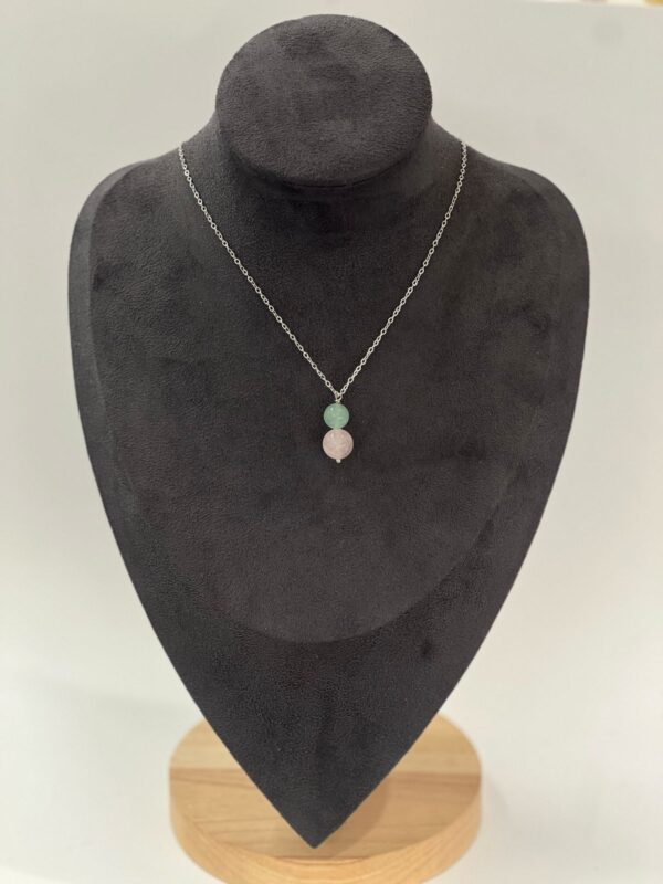 Single Stone Green Aventurine & Rose Quartz Stainless Steel Necklace