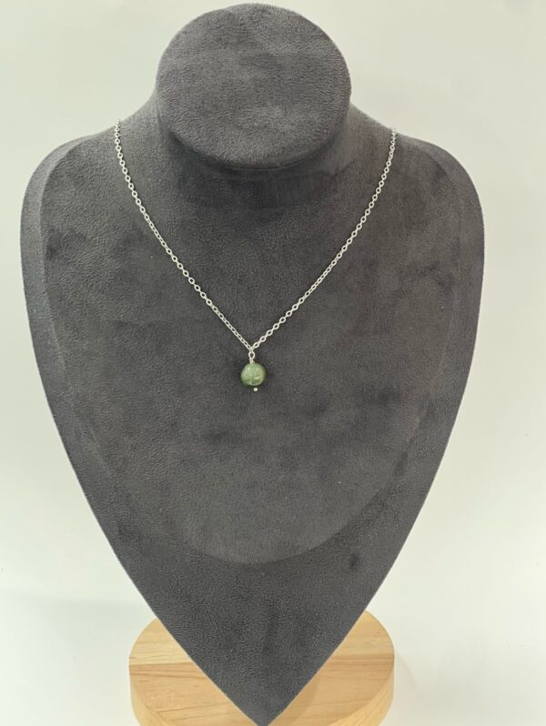 Single Stone Green Jade Stainless Steel Necklace