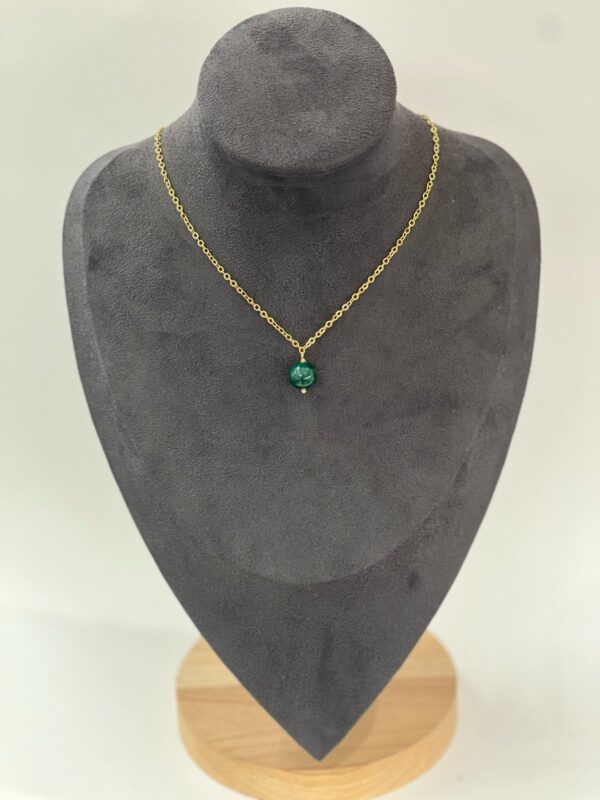 Single Stone Malachite Stainless Steel Necklace