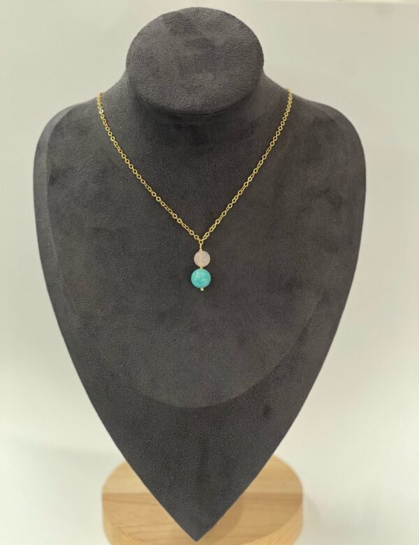 Single Stone Rose Quartz & Amazonite Stainless Steel Necklace