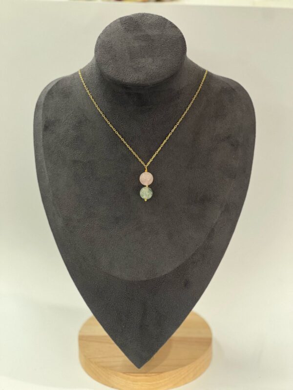 Single Stone Rose Quartz & Prehnite Stainless Steel Necklace