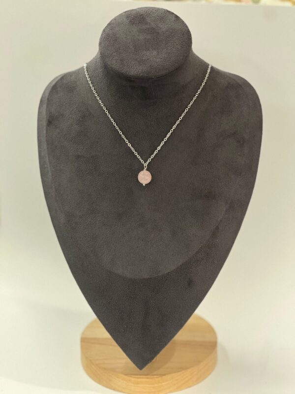 Single Stone Rose Quartz Stainless Steel Necklace