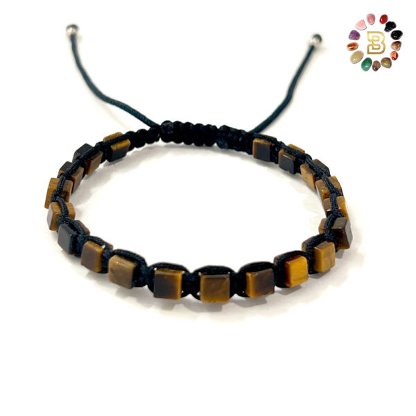 Tiger Eye Cube Shape Men Adjustable Bracelet