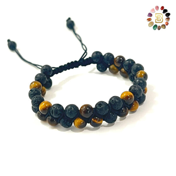Tiger Eye and Lava Stone Double Men Bracelet 6mm