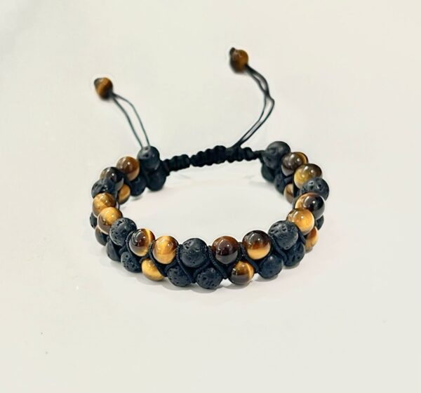 Tiger Eye and Lava Stone Double Men Bracelet 6mm