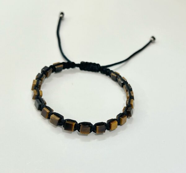 Tiger Eye Cube Shape Men Adjustable Bracelet