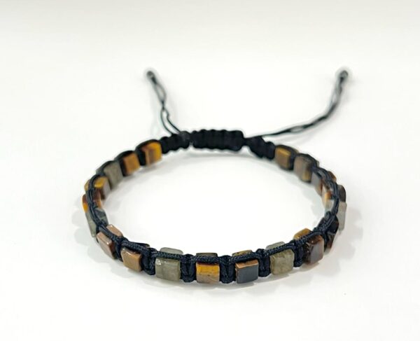 Tiger Eye with Labradorite Cube Shape Men Adjustable Bracelet