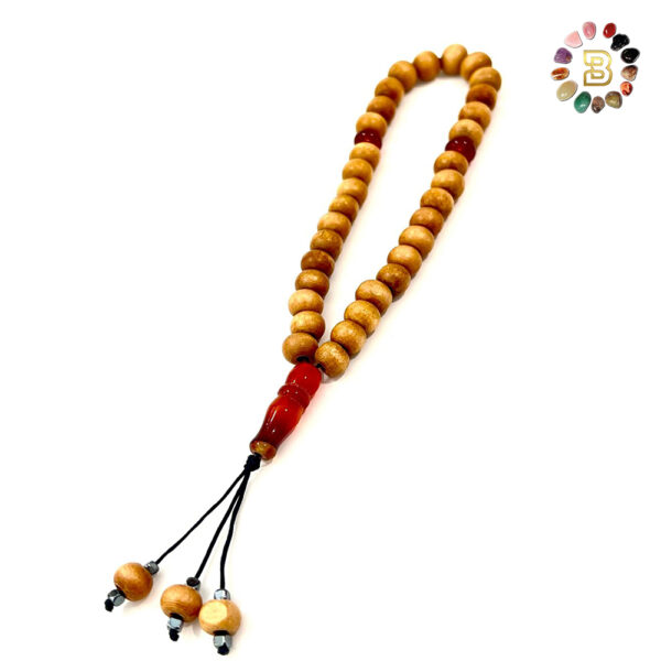 Wooden Tasbih with Carnelian Stone Spacer