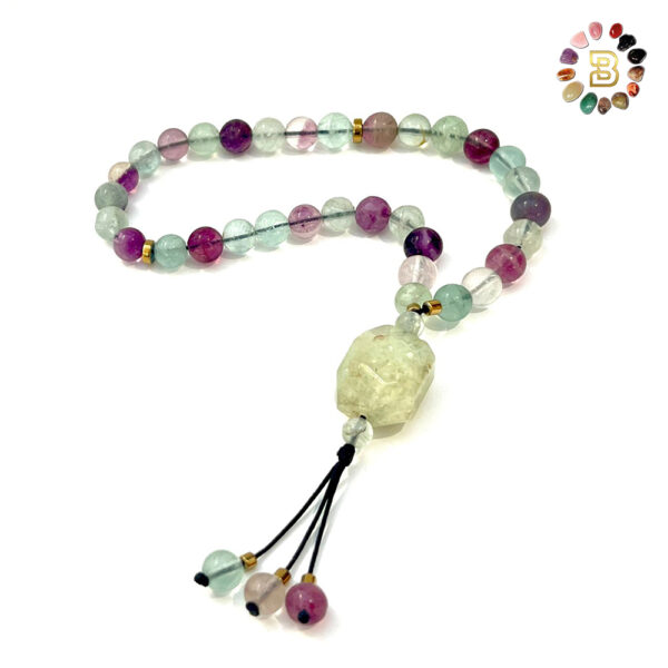 Fluorite Tasbih with Prehnite Tumbled Stone 8mm