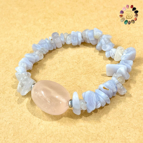Blue Lace Agate Chips Bracelet with Rose Quartz